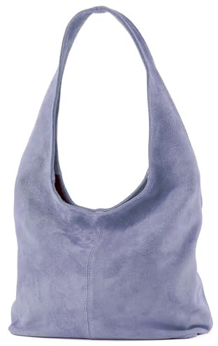 modamoda de T150 Damen Schultertasche Shopper Large aus Wildleder handmade in Italy, Farbe:Pastellviolett