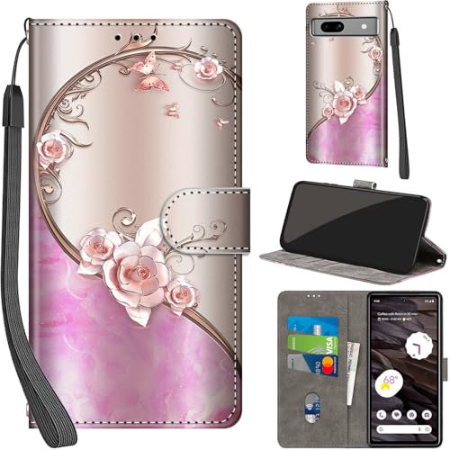 Handyhülle für Google Pixel 7A Hüllen Premium Leder Case Klappbar Wallet Magnet Kartenfach Standfunktion Schutzhülle kompatibel mit Pixel 7A Cover,Rose