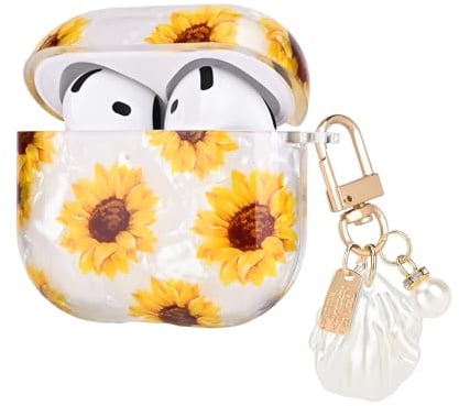 DiyGody Glitzernde Tasche Kompatibel mit Airpods 4 Generation 2024 mit Schlüsselanhänger, Ultradünn TPU Schutzhülle mit Sonnenblumen Muster, Stoßfeste Anti-Rutsch Anti-Staub Kein Geruch Kopfhörerhülle