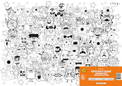 Riesen Ausmalposter – Die lustige Welt der Mini-Monster – XXL Malposter 100x70 cm für Kinder – Kreatives Poster ohne Bildschirm