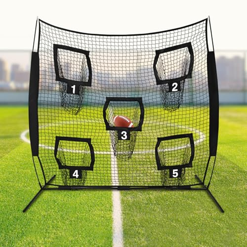 KinHall 7 x 7ft Rugby Wurfnetz, Rugby Wurfnetz mit 5 Zieltaschen, Wurfnetz, für Außen- und Innenbereiche, für Rugby zu Spielen (Schwarz)
