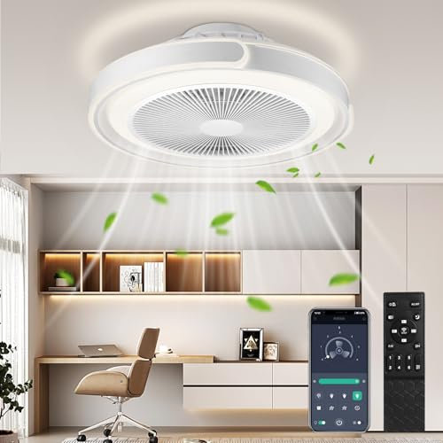 Ventilador de Techo con Luz,50CM Lampara Ventilador Techo Silencioso,Ventiladores Tech𝐨 con Luz c𝐨n Mando a Distancia APP, Ventiladores de Tech𝐨 c𝐨n 6 Velocidades,Reversible,3 Colores Regulable