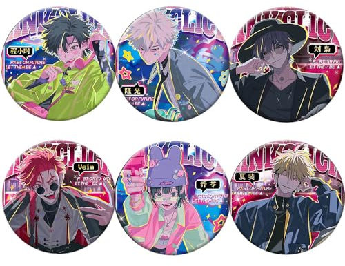 LinkClicks Abzeichen Anime Figuren Tinplate Badge Pins Dekorationen - Mehrfarbig 58mm 6 Set