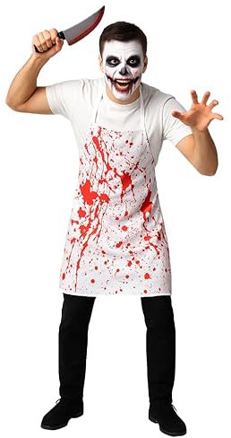Moonlight Fright 4pc Butcher Halloween Costume Men with Apron, Fake Knife Prop, Fake Axe Headband, Wound Temporary Tattoos - Butcher Halloween Costumes Men Serial Killer Fancy Dress Adult