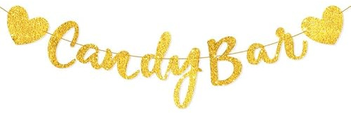 Waltonalice Candybar Banner Papier Girlande Candy Bar Dekoration Zubehör Glitzer Candy Bar Schild Banner für Hochzeit Party Geburtstag Garten Dekoration 3 m lang Gold – Herz-CandyBar