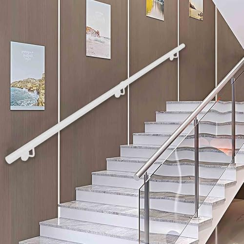 Corrimano per scale in metallo bianco, tubo tondo in ferro battuto, corrimano da parete per interni ed esterni, supporto di sicurezza 200 kg, kit completo(540cm)