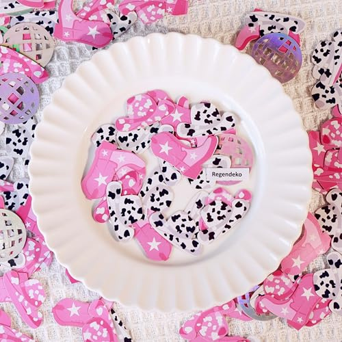 Cowgirl Konfetti Rosa & Silber Disco Ball,100pcs, Disco Cowgirl Party Deko Set für JGA, Last Rodeo Thema, Western Geburtstag & Fasching Tischdeko,Holografisch Streudeko(Rosa Silber)