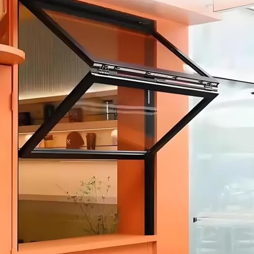 Ventana de Venta Plegable,Ventana de Marco de Aluminio de Doble Guillotina con Vidrio y Cerradura,Corredera Vertical for Cocinas Comerciales,Adecuada for Camiones(26x27in/66x69cm)