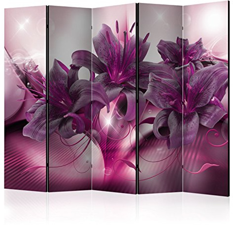 murando - Paravent Raumteiler Innen Lilien Abstrakt 225x172 cm 5-teilig Einseitig Raumtrenner Trennwand Holz Room Divider Mobiler Sichtschutz Spanische Wand Raum Abtrennung violett Rose b-A-0268-z-c