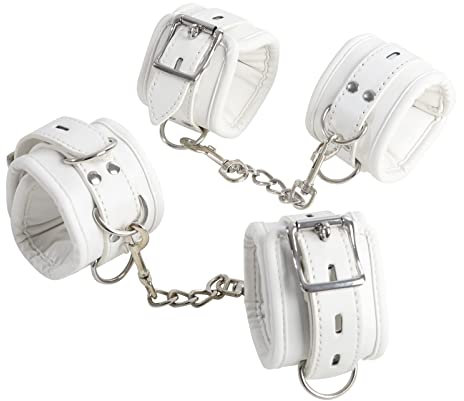 BDSM Fesseln für Frau Verstellbares Bondage Set für Paare Handfesseln und Ankle Cuffs Perfekt für Erotische Spiele und BDSM Abenteuer (Weiß)