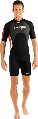 CRESSI Med X Man Shorty Wetsuit Black/Red 2.5mm XL/5 - Men's Shorty Wetsuit 2,5mm for Snorkelling and Diving in Temperate Waters, Black/Red/Silver, XL/5