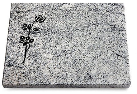 Generic Grabtafel, Grabplatte, Grabstein, Grabkissen, Urnengrabstein, Liegegrabstein Modell Pure 40 x 30 x 3-4 cm Viskont-White-Granit, poliert inkl. Gravur (Sandstrahl-Ornament Rose 2)