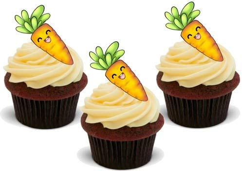 KAROTTE (Ideal für Karotte Cupcakes!) - 12 essbare hochwertige stehende Waffeln Kuchen Toppers - Carrot (Great for on Carrot Cupcakes!)