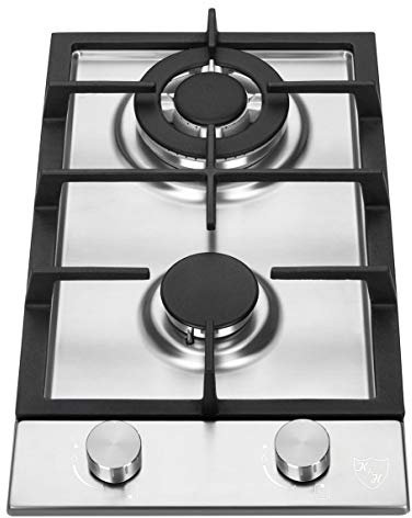 K&H Domino 2 Zonen Edelstahl Gaskochfeld 30cm Wok Brenner Erdgas Autark Eingebaut 2Z-KHSSW