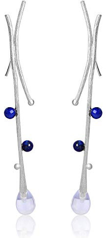 ✦ Muttertagsgeschenk✦Springlight S925 Sterling Silber Ohrringe Ethnischer Baumast Tropfen Ohrringe Natürlicher Lapis Handgemachte Schmuck Damen Geschenke für Frauen, Muttertag Geschenk.(Silver)