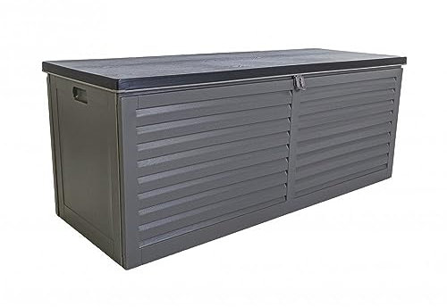 AIRWAVE Outdoor Plastic Garden Storage Box 390L, Weather and Fade Resistant, Lockable, Doubles as Storage Bench, Wood Effect, Indoors/Outdoors (Medium)