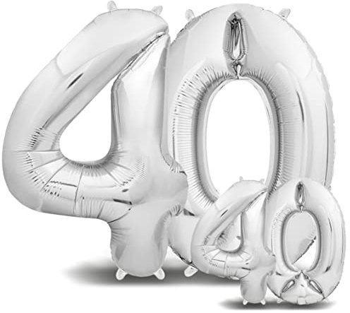 envami® Luftballons 40. Geburtstag XXL Silber - Riesen Folienballon in 2 Größen 40 & 16 - 101cm + 40cm Geburtstagsdeko Set - Vier Zahlen - Ideal als Deko - fliegt mit Helium
