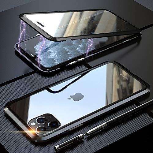 DoubTech Custodia per iPhone 11 PRO Max Adsorbimento Magnetico 360 Gradi Tutto Corpo Protezione Cover Doppio Ultra Sottile Vetro Temperato Telaio Alluminio Antiurto Metallo Flip Case