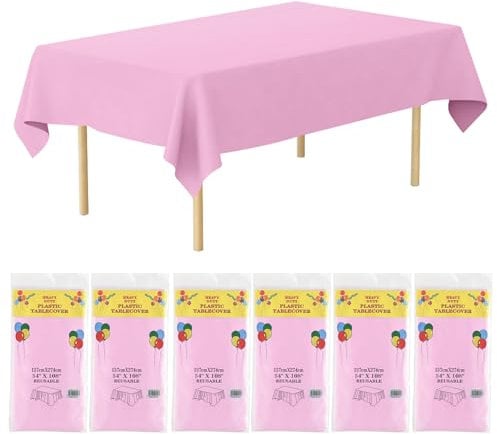 YANGTE 6 Pack Tablecloths Plastic Rectangle Table Covers 54 x 108 Inch Table Cloths for Indoor or Outdoor Parties Birthdays Weddings Picnics (Pink)