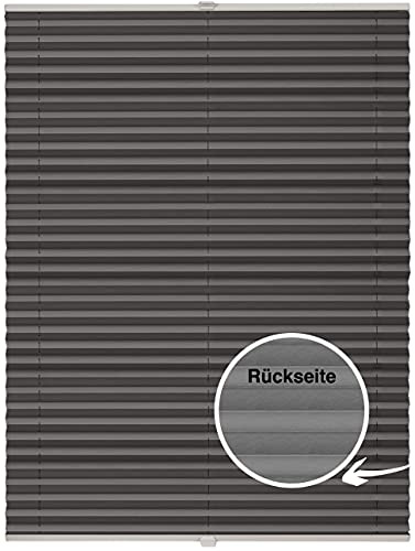 ondeco Plissee nach Maß Thermo für Fenster innen Montage in Glasleiste mit Spannschuh Sonnenschutz-Rollo Lichtschutz Blickdicht leichte Verdunkelung Dunkelgrau B: 51-60 cm, H: 101-150 cm