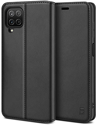 BEZ Case for Samsung A12, Samsung Galaxy A12 Case, Protective PU Leather Wallet Flip Cover with Card Holder, Kick Stand, Magnetic Closure, Black