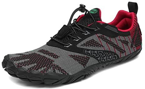 SAGUARO Barfußschuhe Herren Damen Barfussschuhe Traillaufschuhe Zehen Training Fitnessschuhe Outdoor Barfuss Wanderschuhe Atmungsaktiv Schnell Trocknend Badeschuhe, Rot schwarz, 41 EU