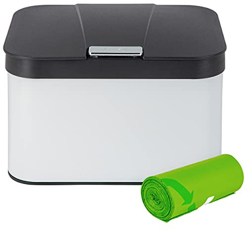 ONVAYA® Biomülleimer für die Küche | Komposteimer mit Deckel | Abfallbehälter aus Edelstahl für Biomüll | Bio Abfalleimer | geruchsfrei & luftdicht | 4,3 Liter (Edelstahl weiß mit Müllbeutel)