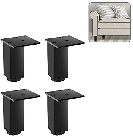 4pcs Aluminum Furniture Legs, Metal Straight Sofa Feet, Square Replaceable Legs, Adjustable Height, Non-slip, Safety Cabinet Feet, Used for Bed, Coffee Table, Armchair,Black-15cm/6in