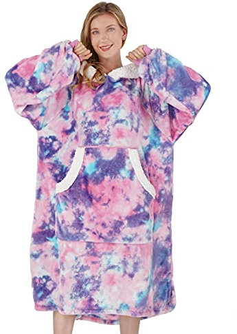 Winthome Übergroße Hoodie Decke, Flanell Sweatshirt Decke, Kuschelpullover Für Damen Herren Erwachsene (Rosa, One Size)