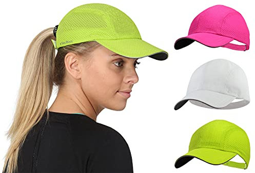 TrailHeads Cap Damen zum Joggen - Race Day Performance Cappy Frauen - Leichte & Schnell Trocknende Sport Cap Damen Sommer aus Mesh mit Reflektierendem Rand - weiß-frisches grün-rosa punsch