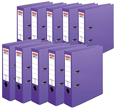 herlitz Ordner A4 maX.file protect +, A4, 8 cm Rückenbreite, Violett, Kunststoffbeschichtung, Einsteckrückenschild, Kantenschutz innen und außen, 10 Stück
