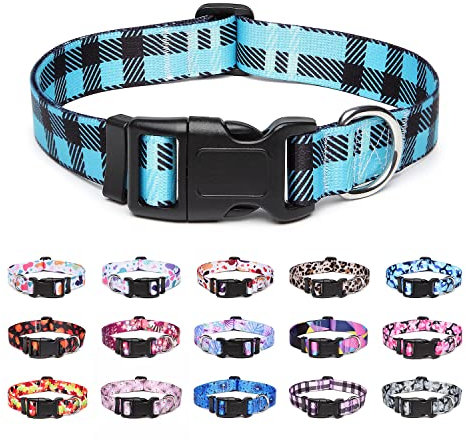 Suredoo Hundehalsband Verstellbares, Weich & Komfort Nylon Hunde Halsband für Kleine Mittlere Große Hunde Welpen Katzen (S, Blau Kariert)