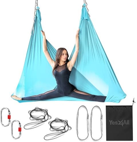 Yes4All LK3U Aerial Yoga Hammock 5.5 Yards, 198 Inches Height Aerial Silks, Yoga Trapeze Increasing Strength (Sea Glass Blue)