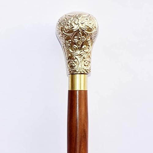 FICUS GIFT Gehstock im Antik-Look im viktorianischen Stil für Damen und Herren - 95 cm Gehstock und Gehstock in Premium Qualität aus Palisander mit Messinggriff - eleganter Gehstock aus Indien