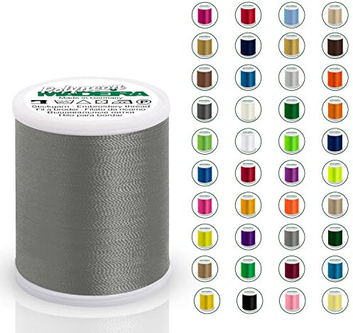 Madeira Polyneon 40 Original | 1.000 m Spule | Stickgarn für Stickmaschine | Maschinenstickgarn | Garn zum sticken | Stickset (1918 Grey)