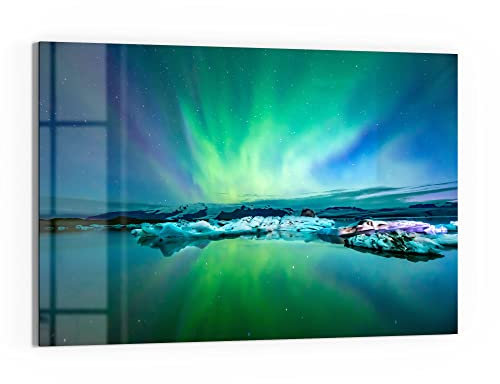 DEQORI Glas-Magnettafel | 90x60 cm groß | Motiv Leuchtendes Polarlicht | Memo-Board aus Glas | Magnetboard inkl. Magnete, Stift & Tuch für Küche & Büro | Tafel magnetisch & beschreibbar