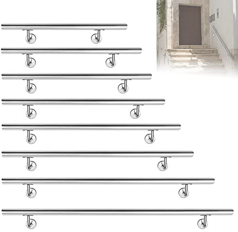 LARS360 Edelstahl Handlauf 60cm, Aussen Innen Wandhandlauf Brüstung Geländer, Ø 40 mm Treppengeländer mit Wandhalterung und Endkappen (60cm, Silber)