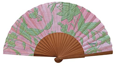 Tusitala Barcelona Handfächer Mantón - Aus Holz und Baumwolle - 100% spanisches Handwerk - Inklusive natürlicher Jutetasche - Handgefertigtes Modeaccessoire - 23 cm. (Charo)
