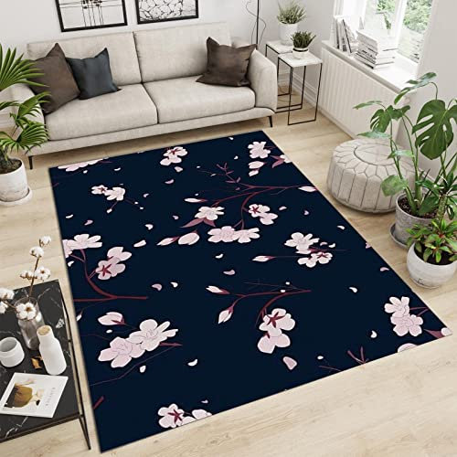 SANSJI Tapis de Salon Fleurs Rose Foncé, Tapis Moquette de Chambre à Poils Ras, Moderne Minimaliste Exquis Doux Paillasson Intérieur - pour Chambre à Coucher de Salon 60 x 90 cm