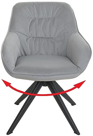 Esszimmerstuhl HWC-K28, Küchenstuhl Polsterstuhl Stuhl mit Armlehne, drehbar, Metall - Stoff/Textil hellgrau