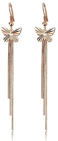 Josfeva 925 Sterling Silber Libellen Quaste Ohrringe - 83mm Lange Tropfen Baumeln Ohrhänger Mit Schlangenkette - Leicht Hypoallergen Haken Ohrringe Rosegold für Damen