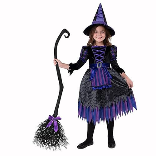 Halloween-Hexenbesen mit Schleife, Großer Kunststoff Halloween Hexenbesen mit Band, Hexenkostüm, Zubehör, Besen, Halloween-Dekorationen für Kinder und Erwachsene (A)