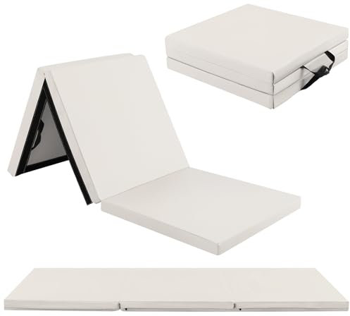 GYMAX Folding Gymnastics Mat, Tri-fold 6’ x 2’ x 2” Exercise Mat with Carrying Handles, Waterproof PU Leather, Hook & Loop Fasteners, Portable Lightweight Tumbling Mat for Yoga Home Gym Fitness