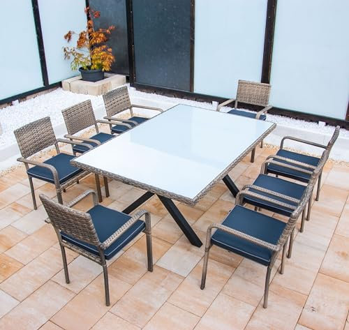 Ragnarök-Möbeldesign PolyRattan Garnitur DEUTSCHES Familienunternehmen seit 1928 EIGENE Produktion 8 Jahre GARANTIE Gartenmöbel Essgruppe Tisch Dining Polyrattan Aluminium Natur Stuhl Esstisch
