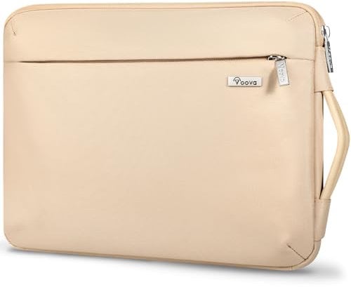 Voova 360°Protective Laptop Sleeve Case 15.6 inch, Waterproof Slim Computer Cover Bag with Handle Compatible with MacBook Pro 16, 15.6”-16” HP Acer Lenovo Asus Dell Laptop, Apricot