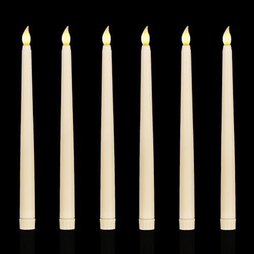 Sequpr LED Kerzen Stabkerzen Beige, Flammenlose Kerzen, LED Tafelkerzen, Batteriebetrieben Lang LED Kerzen für Weihnachten Hochzeit Party Tisch Dekoration 6 Stück
