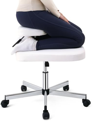 LHOOCX Kreuzbeinstuhl, höhenverstellbarer Kniestuhl für Büro und Zuhause, ergonomischer Bürostuhl, Criss Cross Stuhl (Weiß)
