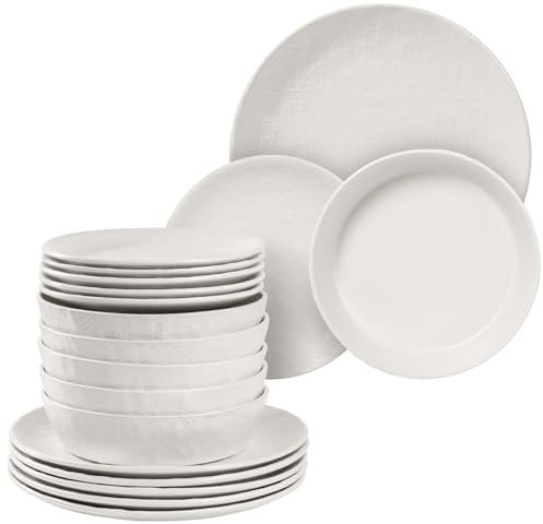 Navaris Vajilla Completa para 6 Personas - Vajillas Completas Modernas de Gres - 18x Platos Vajilla con Platos y Cuencos - Apto para Microondas Lavavajillas y Horno - Blanco lino