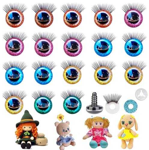 Osuter Ojos de Seguridad Amigurumis 3D Ojos de Muñeca con Pestañas Ojos Animales de Ganchillo Ojos Muñecos para Manualidades de Ganchillo y DIY (20mm)