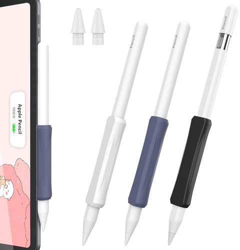 Delidigi iPencil Grips for Apple Pencil 2nd Gen, Apple Pencil Pro & Apple Pencil (USB-C) Holder with Replacement Tips, 3 Pack Silicone Ergonomic Design iPencil Protective Sleeve Case Cover Anti-Slip